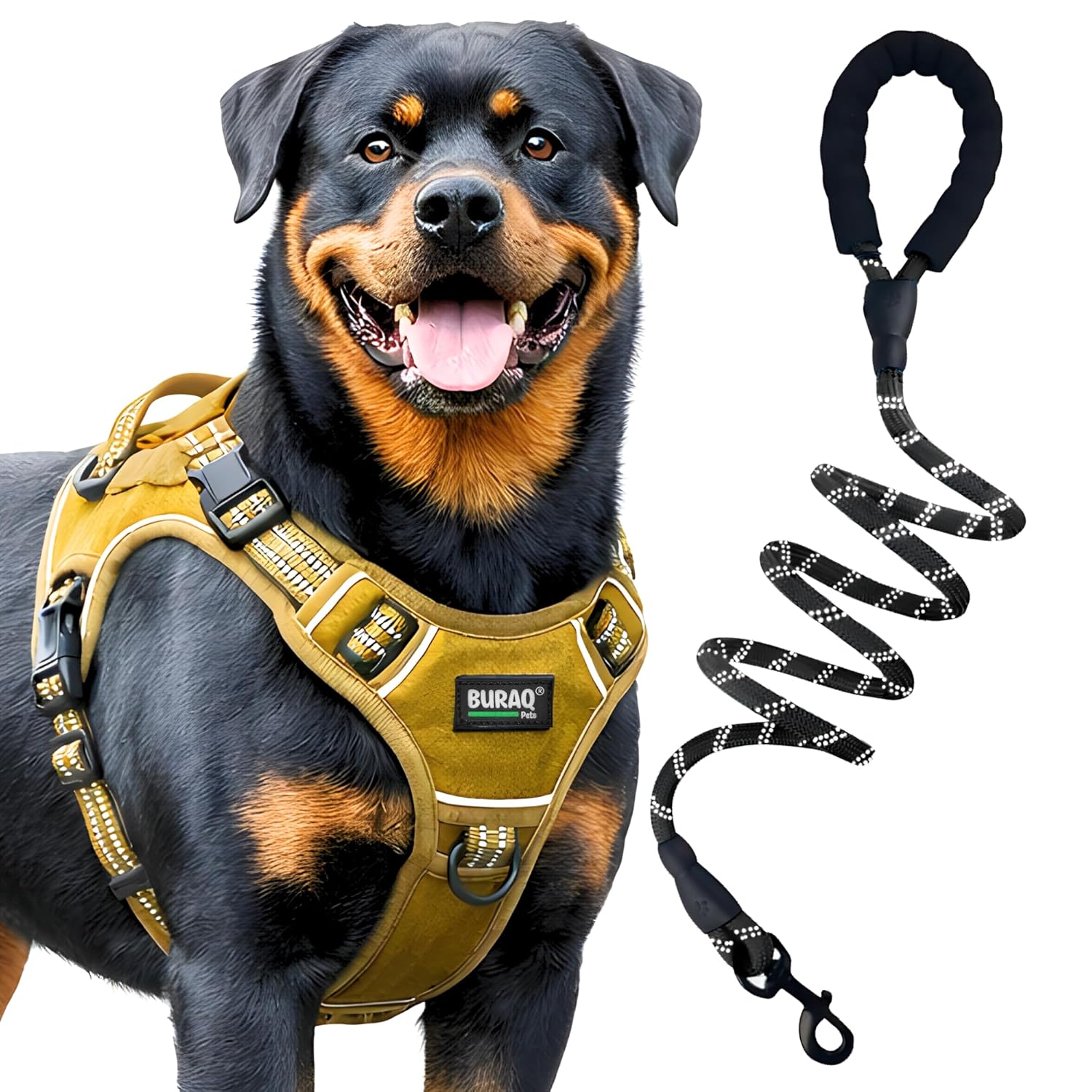 Tactical No Pull Dog Harness & Leash – Reflective Adjustable Vest with Handle for Dogs - BURAQ PETS