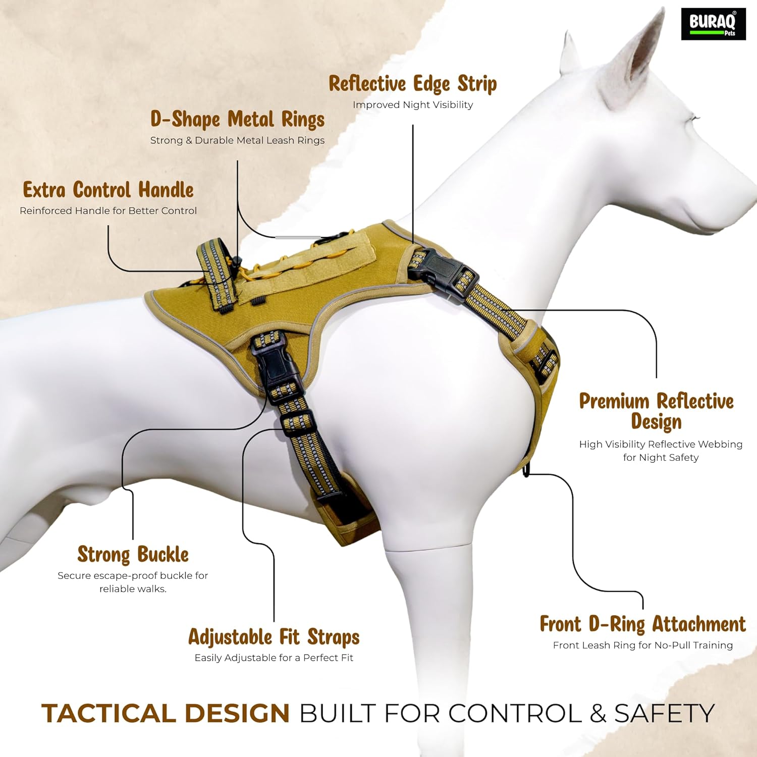 Tactical No Pull Dog Harness & Leash – Reflective Adjustable Vest with Handle for Dogs - BURAQ PETS