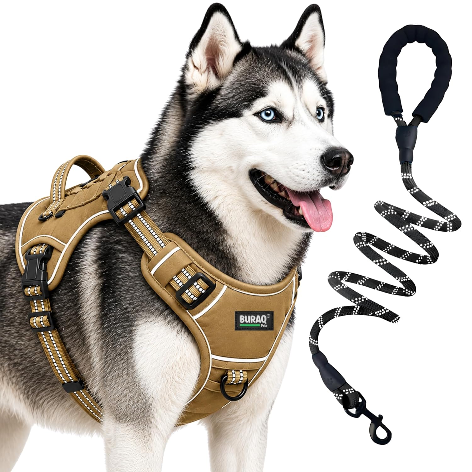 Tactical No Pull Dog Harness & Leash – Reflective Adjustable Vest with Handle for Dogs - BURAQ PETS