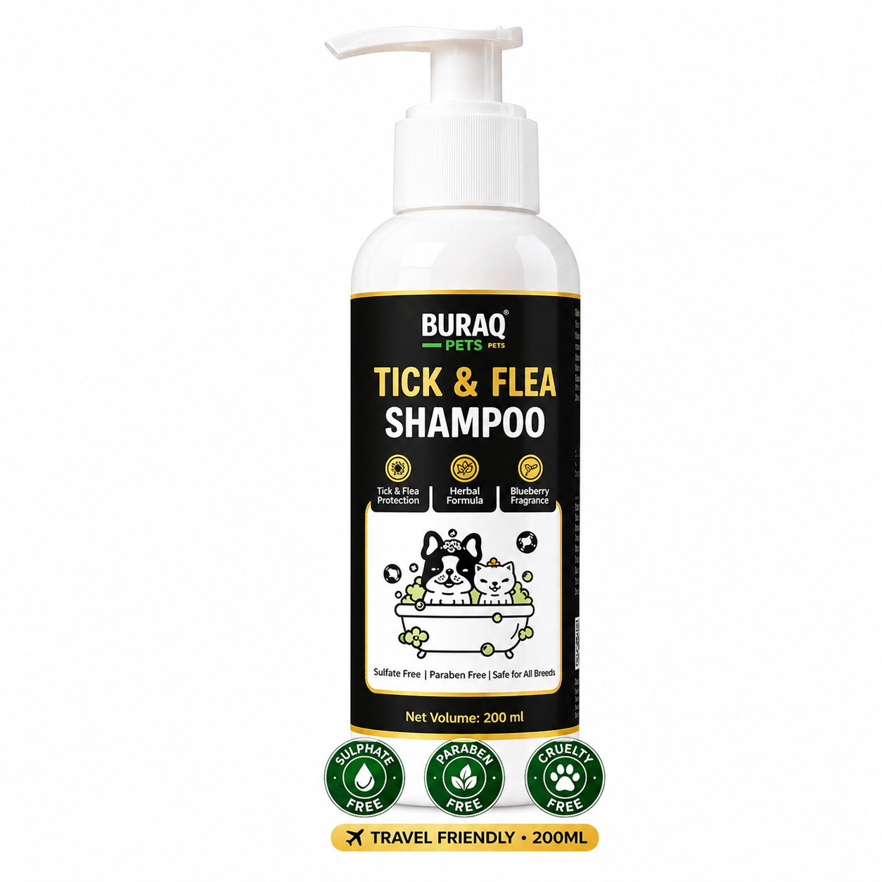Tick & Flea Shampoo for Dogs & Cats, Neem & Aloe 200ml - BURAQ PETS