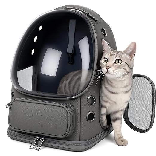 Transparent Cat Carrier Backpack – Bubble Window, Spacious & Ventilated Design (Grey) - BURAQ PETS