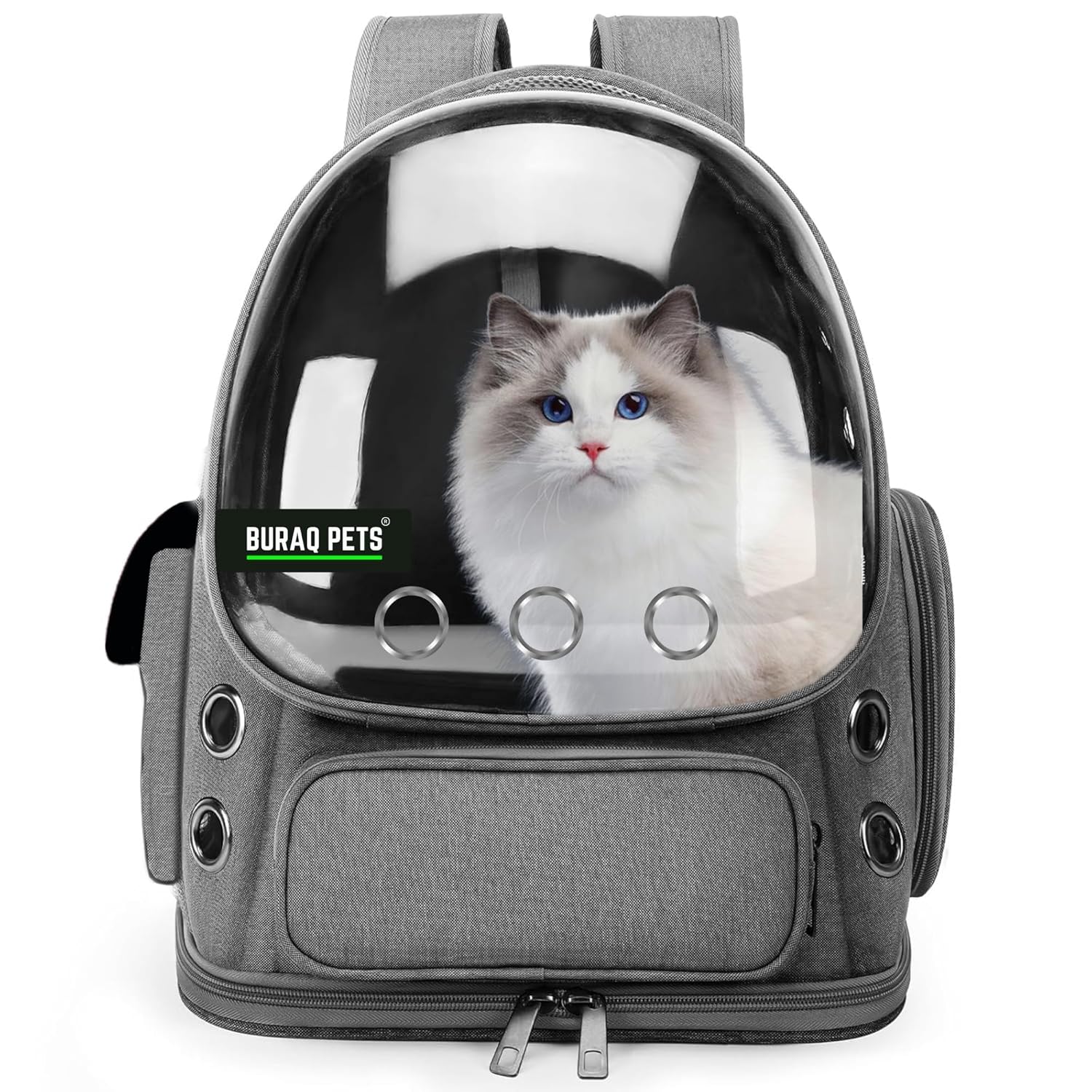 Transparent Cat Carrier Backpack – Bubble Window, Spacious & Ventilated Design (Grey) - BURAQ PETS