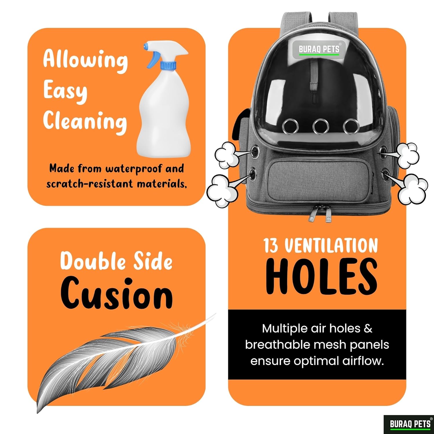 Transparent Cat Carrier Backpack – Bubble Window, Spacious & Ventilated Design (Grey) - BURAQ PETS