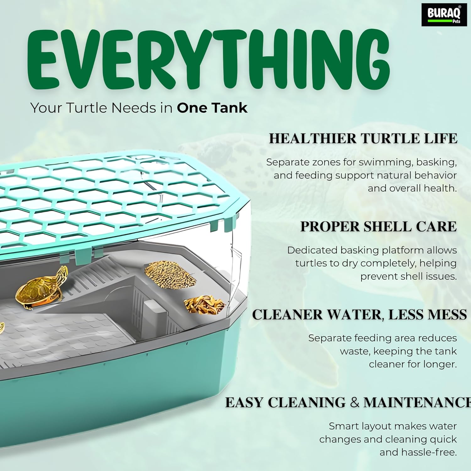 Turtle Tank with Pump, Filter & Basking - Breeding Area - BURAQ PETS