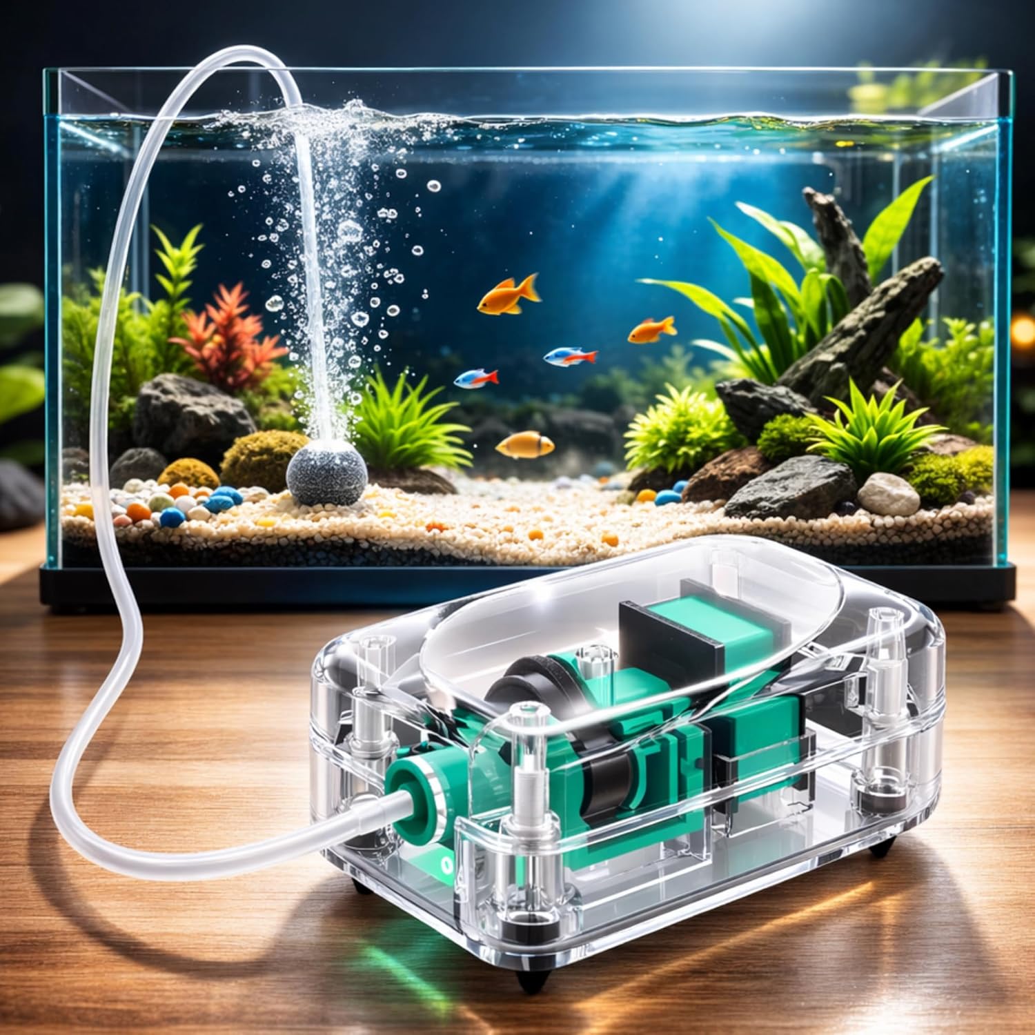 Ultra Silent Aquarium Air Pump 1 Way with Adjustable Airflow & Tube for Small Fish Tanks With 1M Tube & 1 Air Stones - BURAQ PETS