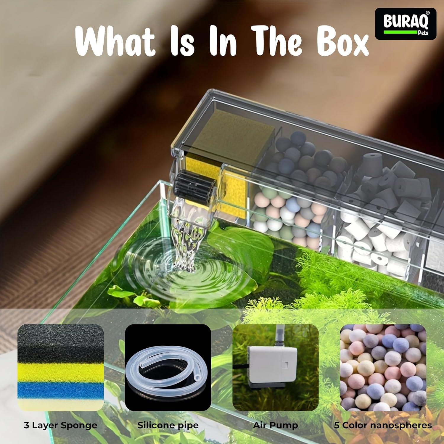 Waterfall Aquarium Filter Bio - Wheel Silent Pump - BURAQ PETS