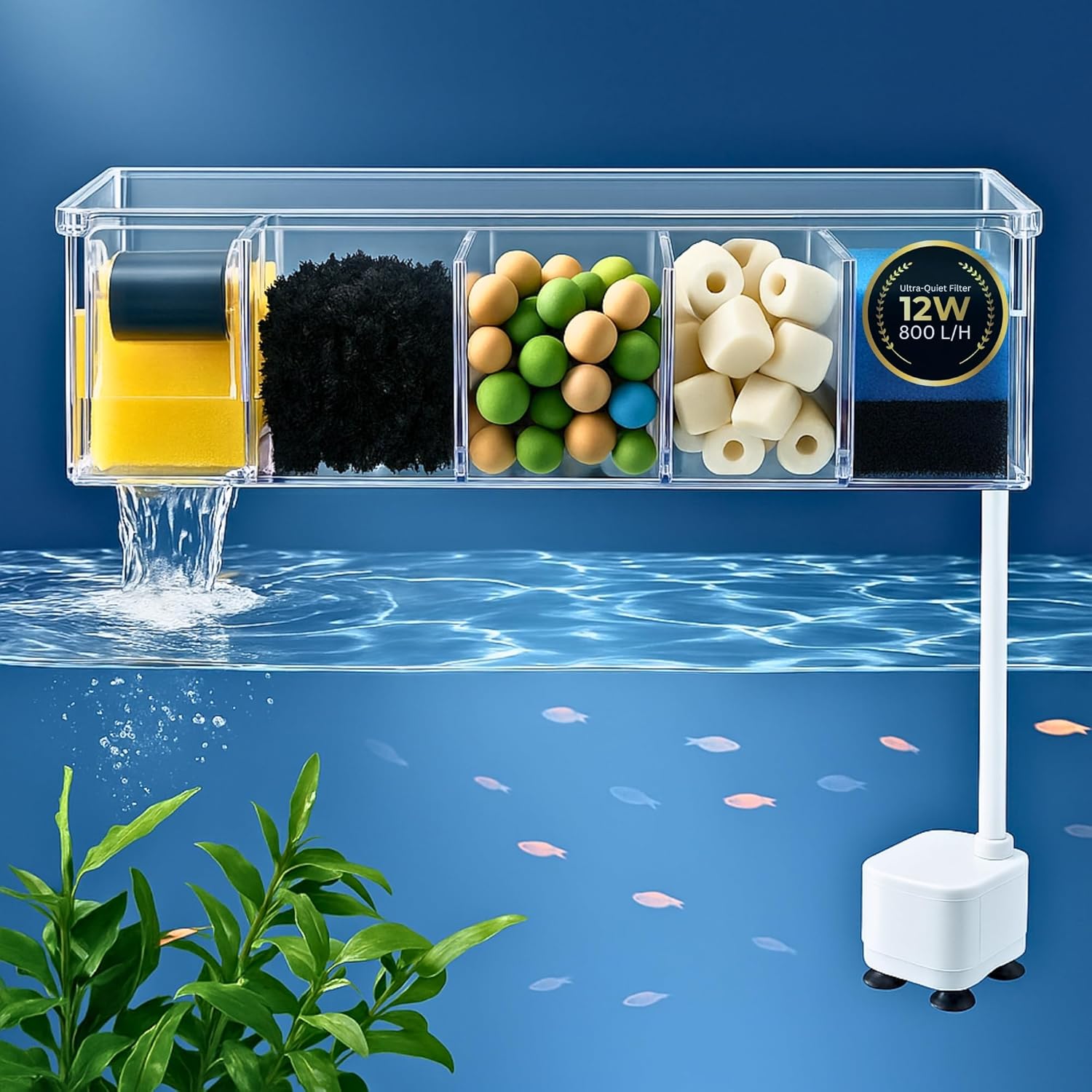 Waterfall Aquarium Filter Bio - Wheel Silent Pump - BURAQ PETS