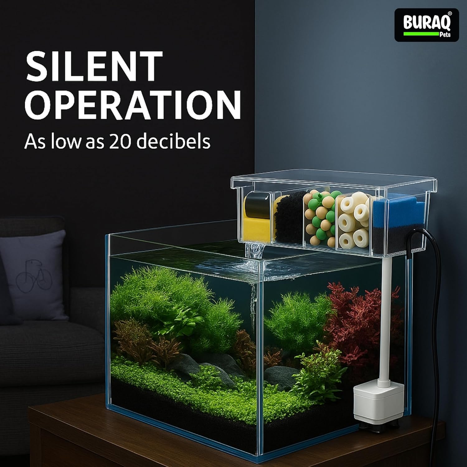 Waterfall Aquarium Filter Bio - Wheel Silent Pump - BURAQ PETS